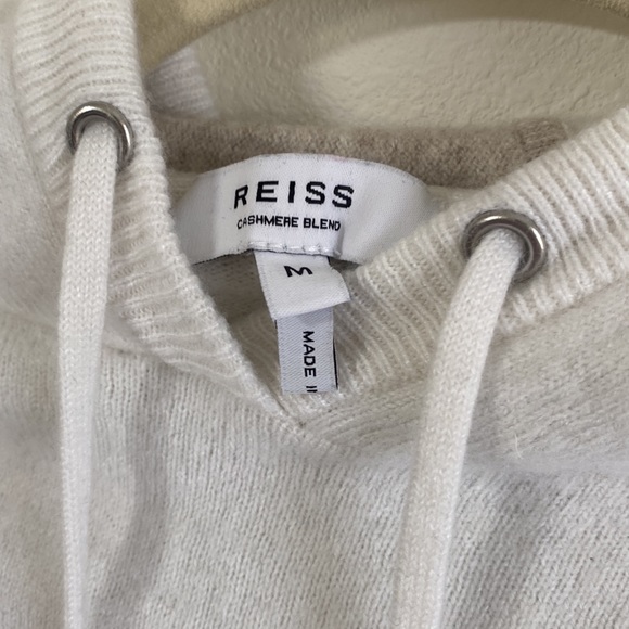 Reiss Cashmere Blend Bella Colorblocl Hooded Sweater Beige White - Picture 4 of 6